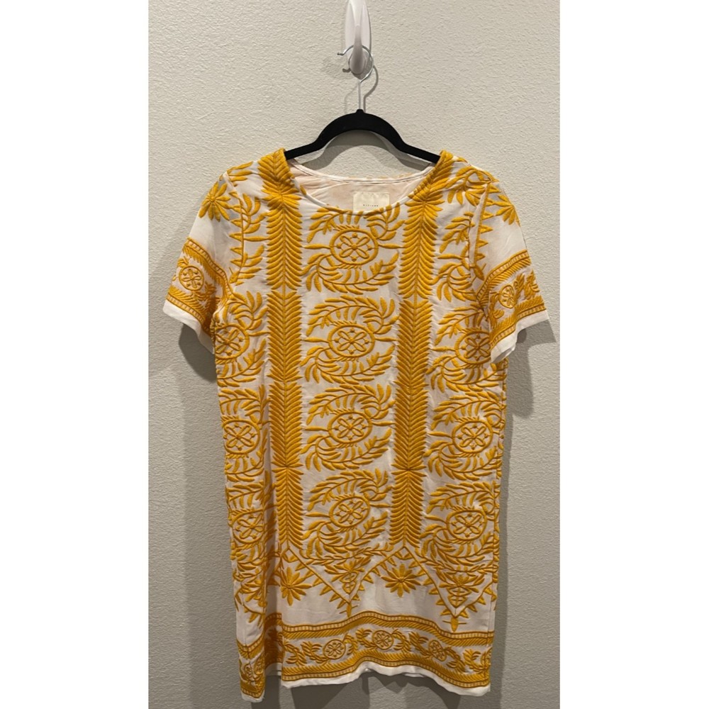 ALL:ROW Yellow Embroidered Short Sleeve Mini Dress